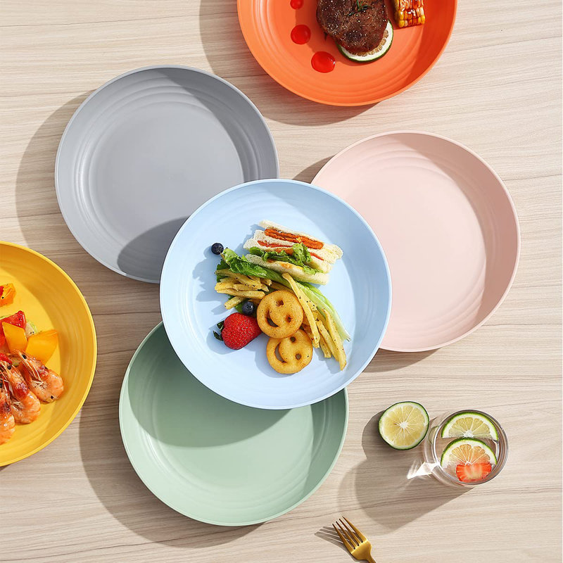 Dakota Fields 9 Inch Plastic Deep Dinner Plates Set Of 8 Colors Reusable And Sturdy Unbreakable Dishes Set For Pasta Bowls Ramen Drop Resistant BPA Free Dinnerware Microwave Safe Dishwasher Safe Wayfa...
